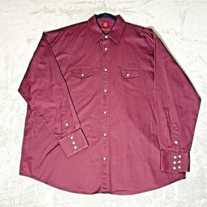 Real Ranch Shirt Mens 3XL Burgundy Red Pearl Snap Long Sleeve Workwear Twill